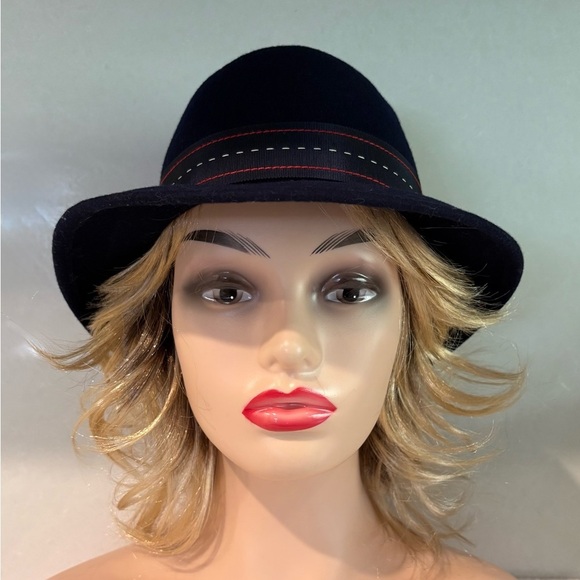 Vintage Geo. W. Bollman & CO. Doeskin Felt 100% Wool Fedora Hat - Navy Blue - Picture 2 of 9